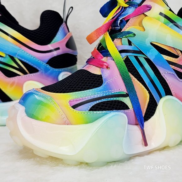 Anthony Wang Alien Rainbow Multi Hidden Wedge Platform Sneakers Octopus Tread - Picture 13 of 14
